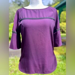 Purple Calvin Klein Blouse Size 1X Black Trim Split Bell Sleeves